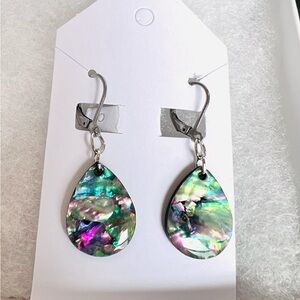 Vibrant Abalone Teardrop Earrings with Silver Hooks